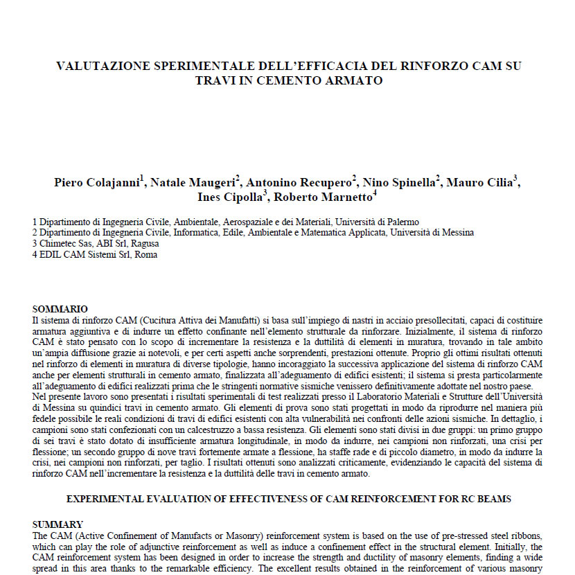 Valutazione sperimentale dell’efficacia del rinforzo CAM su travi in cemento armato
