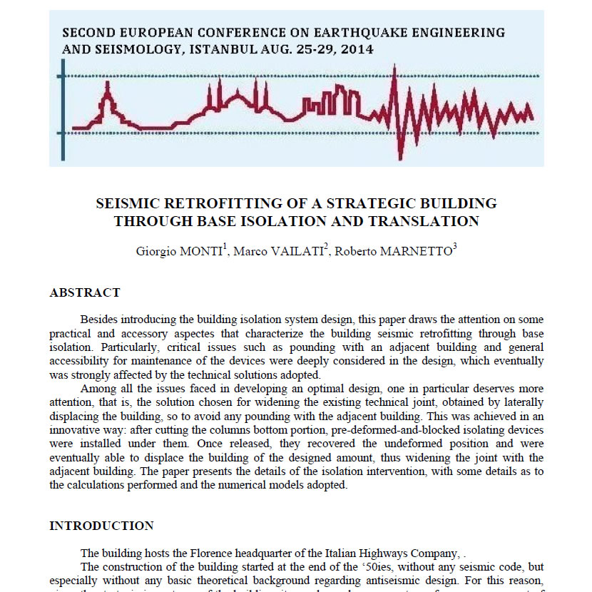 Seismic retrofitting of a strategic building through base isolation and translation