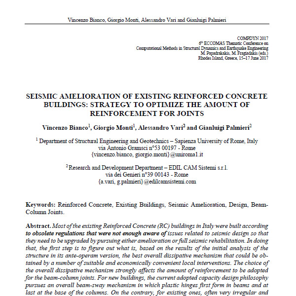 Seismic amelioration of existing reinforced concrete buildings: Strategy to optimize the amount of reinforcement for joints