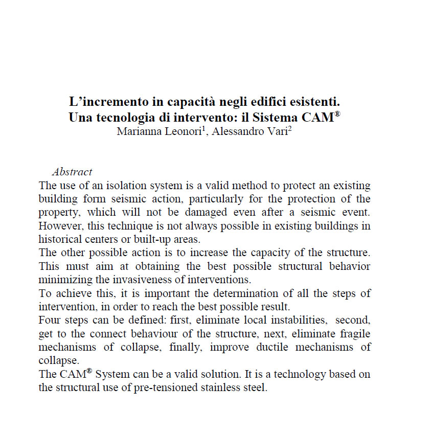 L’incremento in capacità negli edifici esistenti. Una tecnologia di intervento: il Sistema CAM®